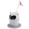 A cat toy showcasing a feather on top, designed to provide fun and engagement for cats.