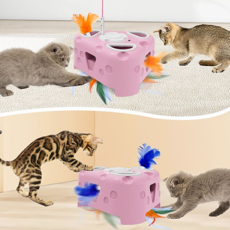Chair style cat toy with floating bird and feather to tease the cat