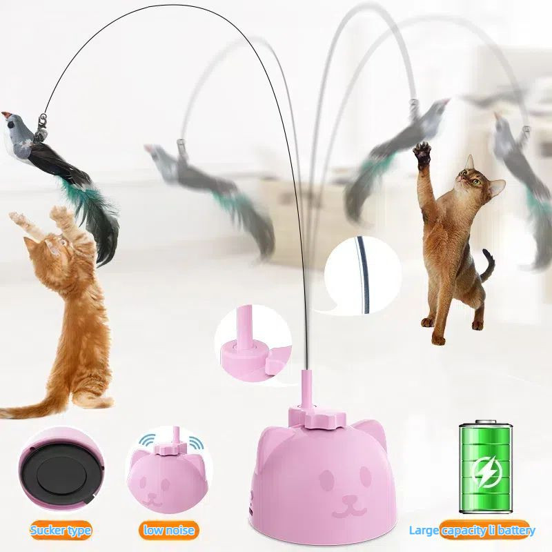 OK011A-Sucker boom cat toy with bird wand